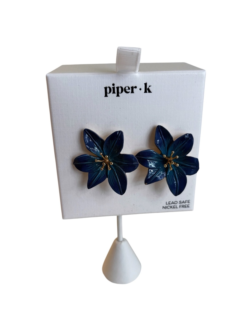 Piper• k Hand-Painted Blue Floral Studs w/ Gold Tone Center Accents.